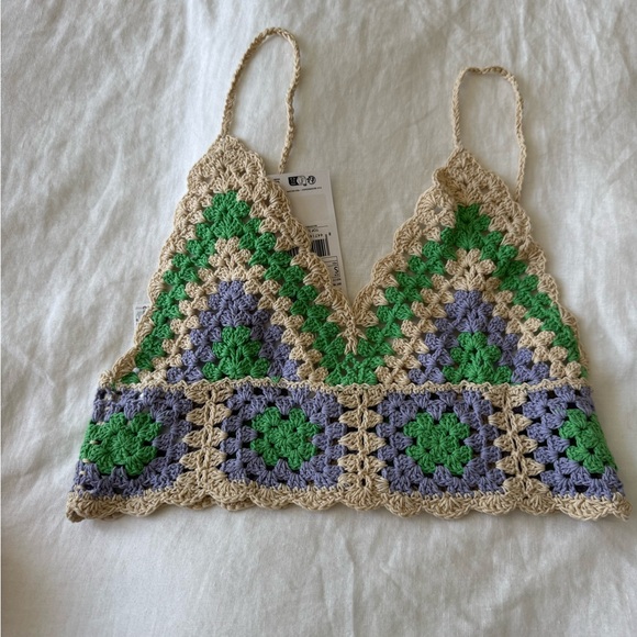 Mango Tops - NWT Mango Crochet Granny Square Bralette Top Small Boho Festival Vacation